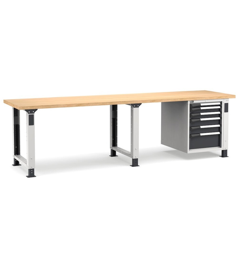 [MASTERWR3039] Banco con 6 cassetti 1x50 2x75 2x100 1x200 Work Master – H 765/1115 mm – 3000 × 750 × 765/1115 mm, Grigio chiaro + Grigio antracite (RAL 7035+7016)