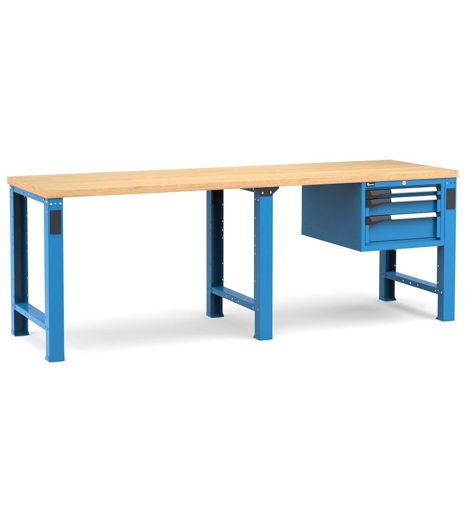 [MASTERWR2514] Banco con 3 cassetti 1x50 1x100 1x150 Work Master – H 890 mm – 2500 × 750 × 890 mm, Blu + Grigio antracite (RAL 5012+7016)