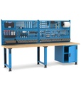[MASTERWR3048] Banco Work Master regolabile con porta 1xPR e parete porta attrezzi – 3000 × 750 × 1708/2058 mm, Blu + Grigio antracite (RAL 5012+7016)