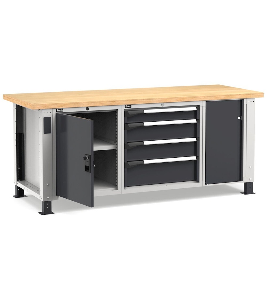 Banco professionale con 4 cassetti, anta, ripiano regolabile e morsa, 200 cm, grigio e antracite – foto 2