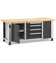 Banco professionale con 4 cassetti, anta, ripiano regolabile e morsa, 200 cm, grigio e antracite – foto 2