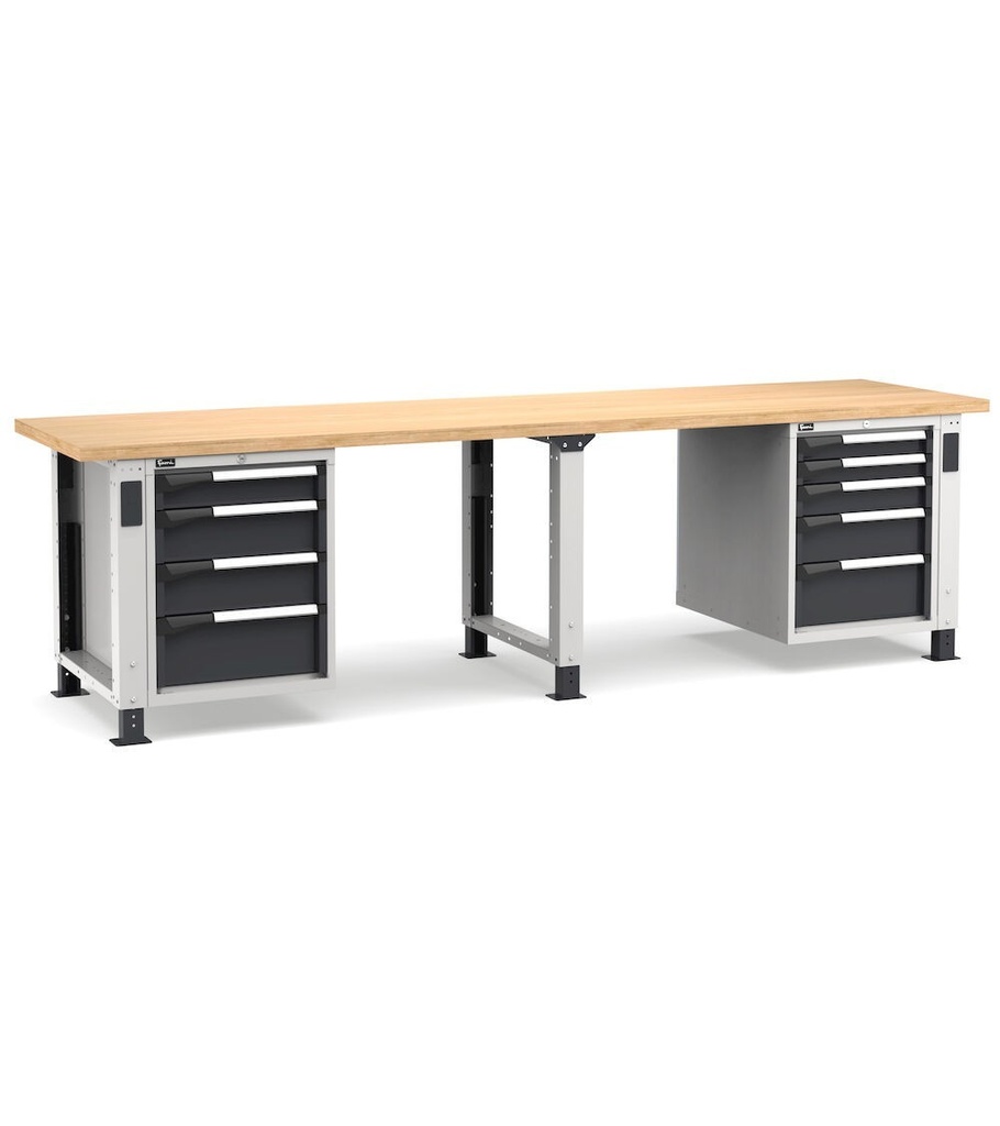 [MASTERWR3057] Banco con 9 cassetti 2x75 2x100 3x150 2x200 Work Master – H 765/1115 mm – 3000 × 750 × 765/1115 mm, Grigio chiaro + Grigio antracite (RAL 7035+7016)
