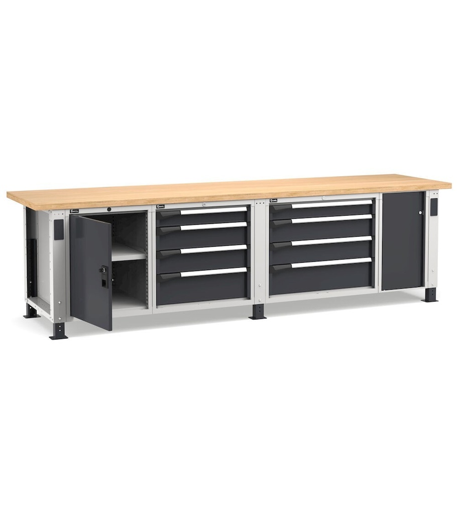 Banco professionale con 8 cassetti, porta, ripiano regolabile e morsa, 300 cm, grigio e antracite – foto 2