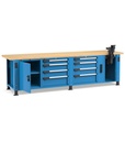 [MASTERWR3072] Banco professionale con 8 cassetti, porta, ripiano regolabile, morsa e allacciamenti, 300 cm, blu e antracite