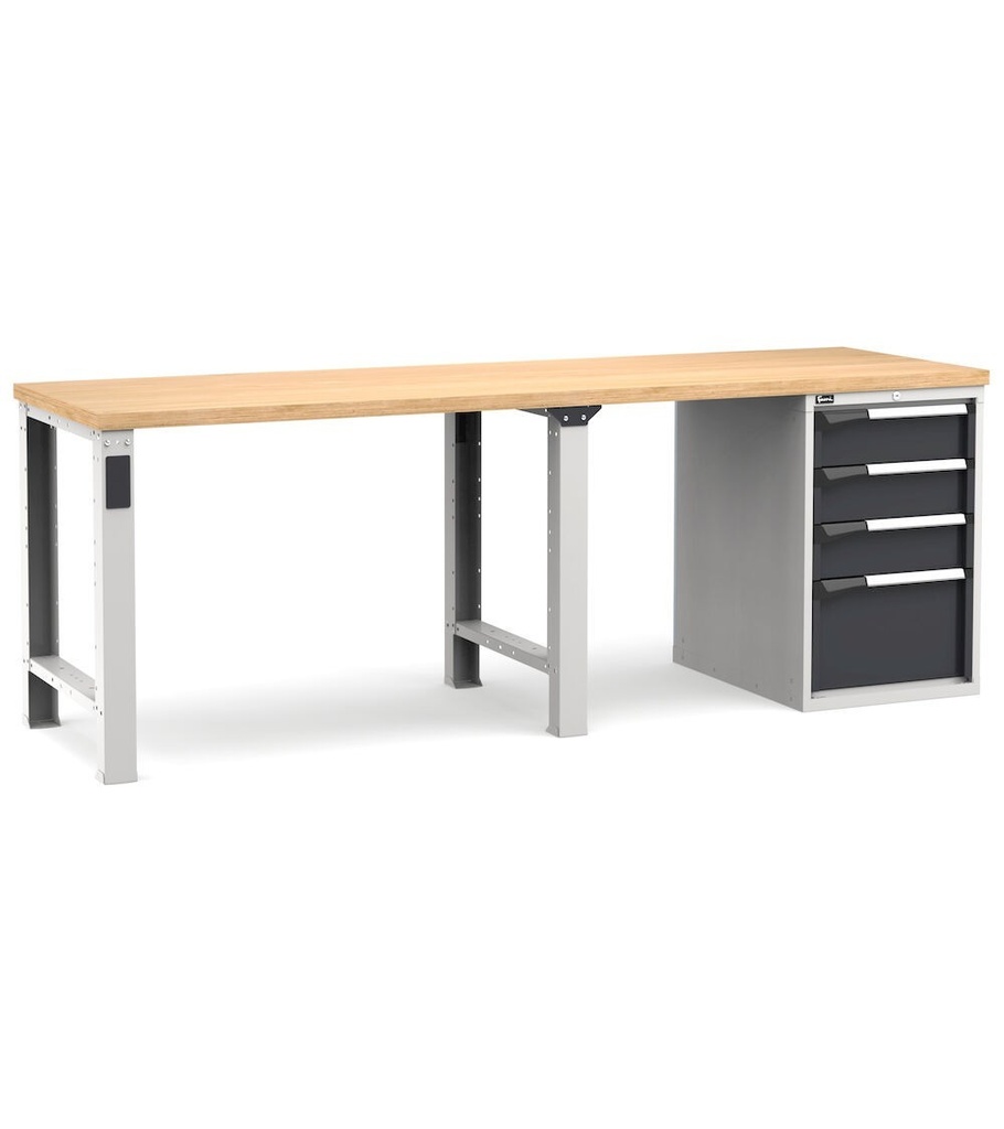 [MASTERWR2525] Banco con 4 cassetti 3x150 1x300 Work Master – H 890 mm – 2500 × 750 × 890 mm, Grigio chiaro + Grigio antracite (RAL 7035+7016)