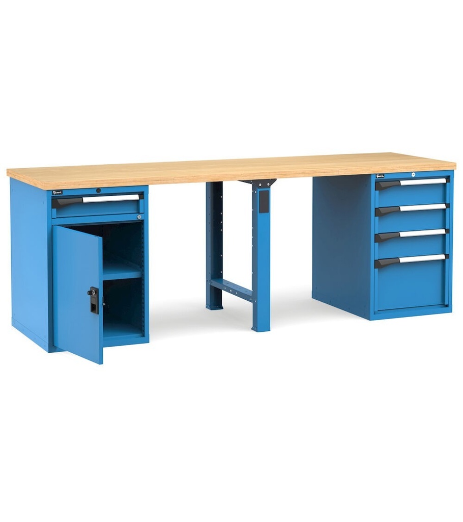 [MASTERWR2550] Banco con porta con 5 cassetti 1x100 3x150 1x300 1xPR Work Master – H 890 mm – 2500 × 750 × 890 mm, Blu + Grigio antracite (RAL 5012+7016)