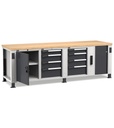Banco professionale con 8 cassetti, porta, ripiano regolabile, morsa e allacciamenti, 250 cm, grigio e antracite – foto 2