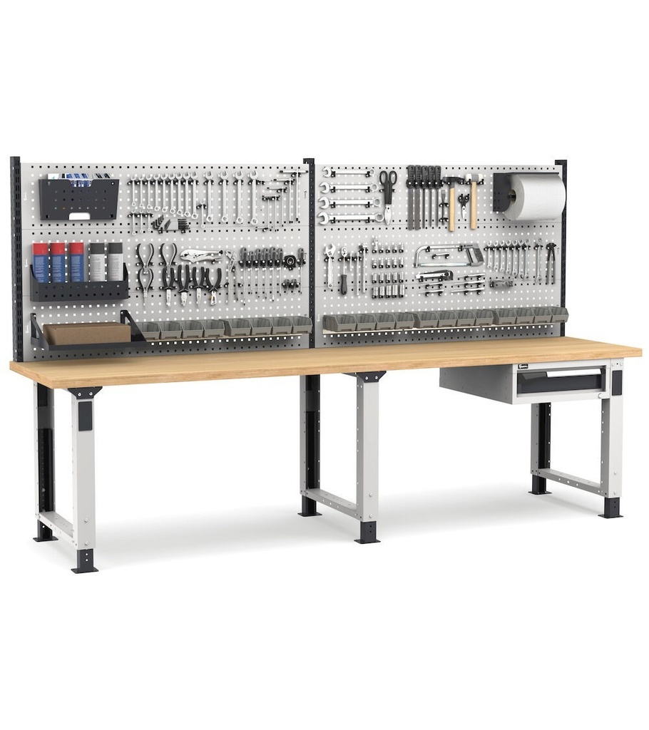 [MASTERWR3011] Banco con 1 cassetto 1x100 Work Master – H 1708/2058 mm – 3000 × 750 × 1708/2058 mm, Grigio chiaro + Grigio antracite (RAL 7035+7016)