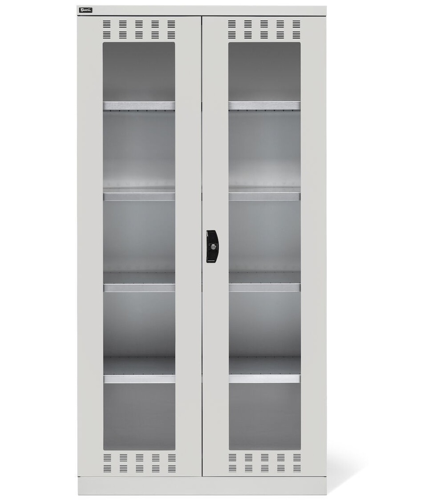 Armadio con ante a battente fessurate in policarbonato, 4 ripiani, L1023 x P555 x H2000 mm – Grigio chiaro (RAL 7035) – foto 2