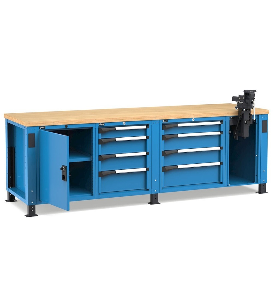 [MASTERWR2570] Banco professionale con 8 cassetti porta, ripiano regolabile e morsa, 250 cm, blu e antracite