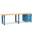 [MASTERWR3028] Banco con 4 cassetti 1x100 2x150 1x200 Work Master – H 765/1115 mm – 3000 × 750 × 765/1115 mm, Blu + Grigio antracite (RAL 5012+7016)