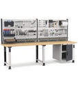[MASTERWR3047] Banco Work Master regolabile con porta 1xPR e parete porta attrezzi – 3000 × 750 × 1708/2058 mm, Grigio chiaro + Grigio antracite (RAL 7035+7016)