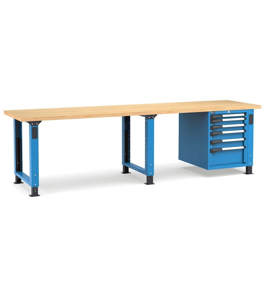 [MASTERWR3040] Banco con 6 cassetti 1x50 2x75 2x100 1x200 Work Master – H 765/1115 mm – 3000 × 750 × 765/1115 mm, Blu + Grigio antracite (RAL 5012+7016)