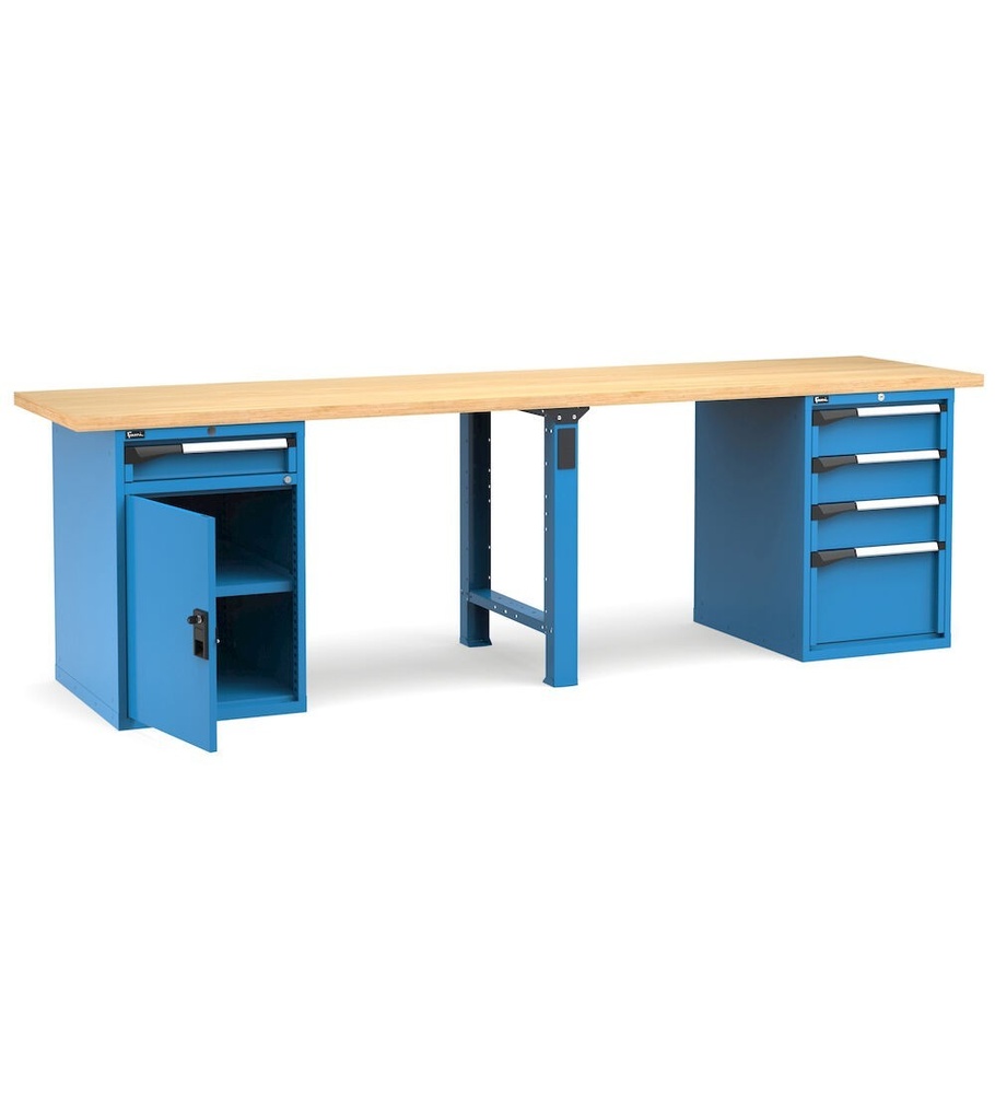 [MASTERWR3050] Banco con porta con 5 cassetti 1x100 3x150 1x300 1xPR Work Master – H 890 mm – 3000 × 750 × 890 mm, Blu + Grigio antracite (RAL 5012+7016)