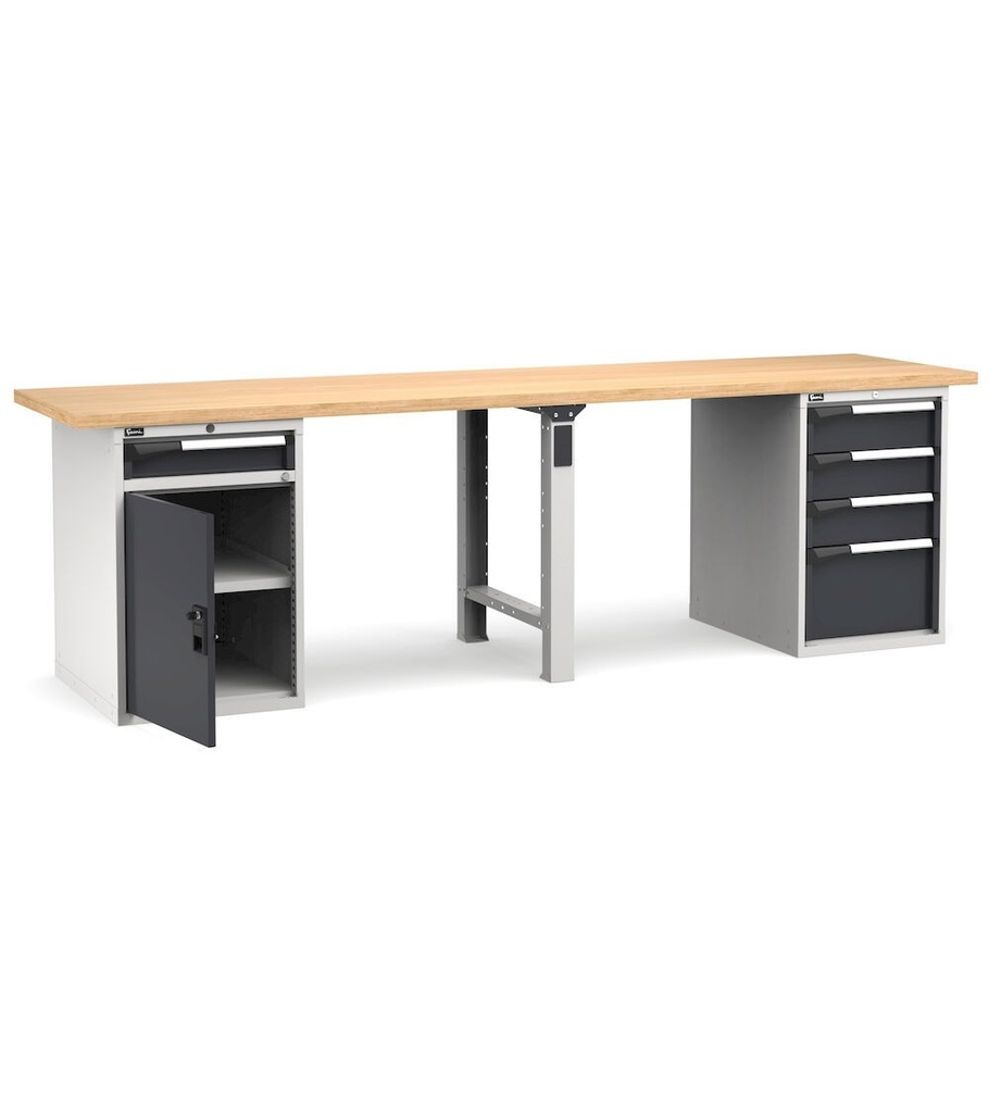 [MASTERWR3049] Banco con porta con 5 cassetti 1x100 3x150 1x300 1xPR Work Master – H 890 mm – 3000 × 750 × 890 mm, Grigio chiaro + Grigio antracite (RAL 7035+7016)