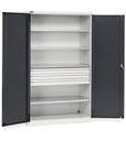 [PERFOM17004] Armadio con porte a battente Perfom – 64×27 EH 3 cassetti – 1193 × 555 × 2000 mm, Grigio chiaro + Grigio antracite (RAL 7035+7016)