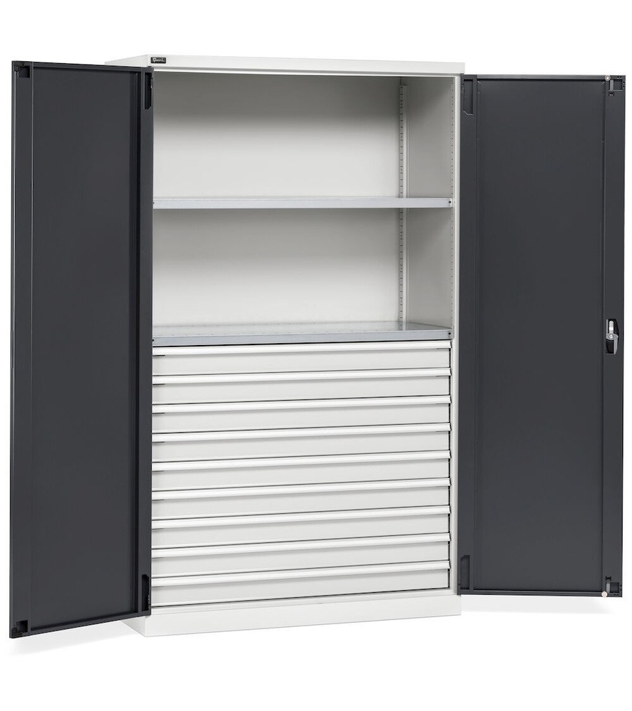 [PERFOM17007] Armadio con porte a battente Perfom – 64×27 EH 9 cassetti – Grigio chiaro + Grigio antracite (RAL 7035+7016)
