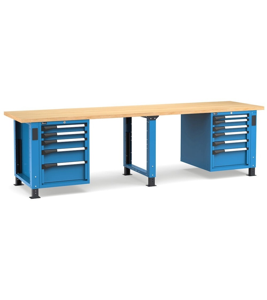 [MASTERWR3064] Banco con 11 cassetti 1x50 4x75 3x100 1x150 2x200 Work Master – H 765/1115 mm – 3000 × 750 × 765/1115 mm, Blu + Grigio antracite (RAL 5012+7016)