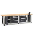 [MASTERWR3071] Banco professionale con 8 cassetti, porta, ripiano regolabile, morsa e allacciamenti, 300 cm, grigio e antracite