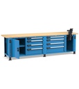 [MASTERWR3070] Banco professionale con 8 cassetti, porta, ripiano regolabile e morsa, 300 cm, blu e antracite