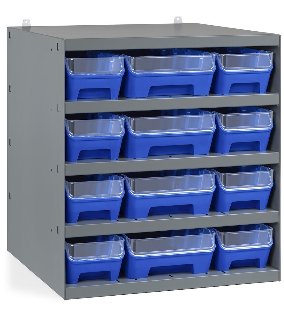 [RKBOX5071] Scaffale con 12 contenitori RK Box Air con divisori e frontalini – 500 × 500 × 545 mm