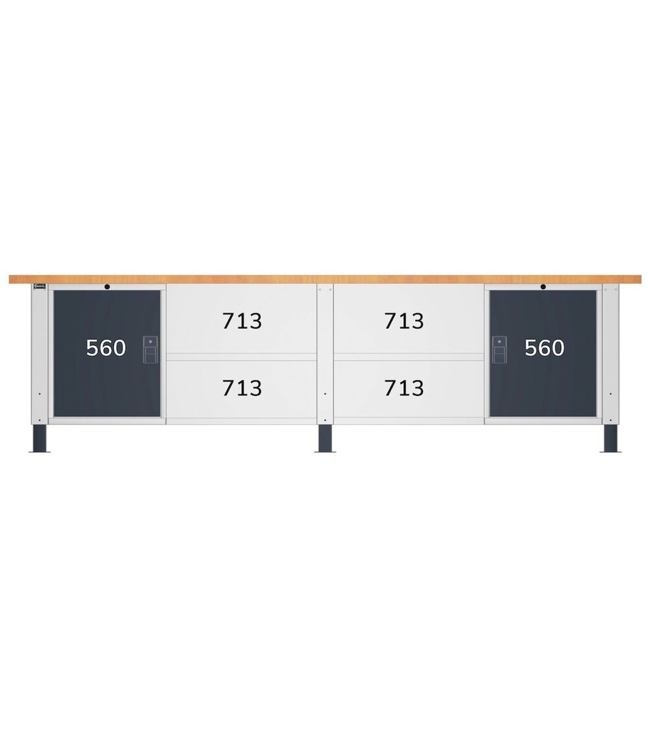 Banco Work Master BR regolabile smontato, piano in multiplex 40 mm – 3000 × 750 × 740/1065 mm – foto 3