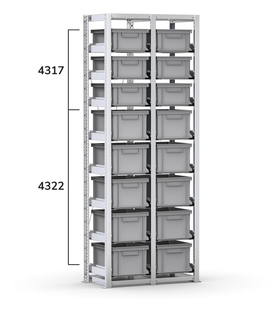 [ST0801] Scaffale con 16 cassette Euro Box 400x300 mm, L810 x P421 x H2003 mm