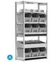 [ST1022] Scaffale con 9 contenitori mis. 4A5 e 6 ripiani, L1057 x P521 x H2011 mm
