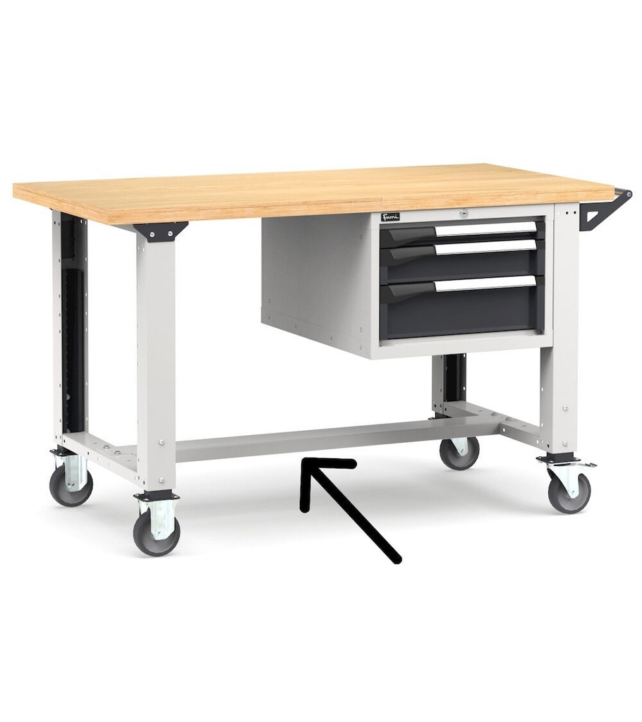 Traverso di collegamento gambe per banchi Work Master – 1261 × 115 × 38 mm, Grigio chiaro (RAL 7035) – foto 2