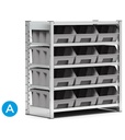 [ST1045] Scaffale con 12 contenitori a 5 piani, L1057 x P521 x H1111 mm