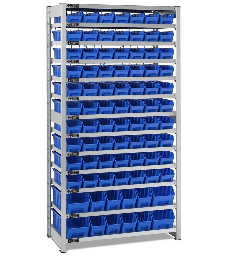 [ST1073] Scaffale con 13 piani e 82 contenitori RK Box Air, L1057 x P521 x H2011 mm