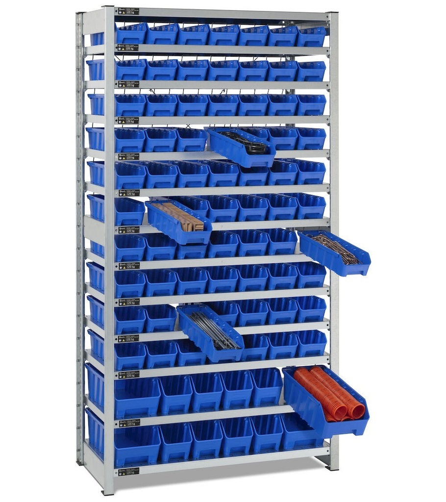 Scaffale con 13 piani e 82 contenitori RK Box Air, L1057 x P521 x H2011 mm – foto 2