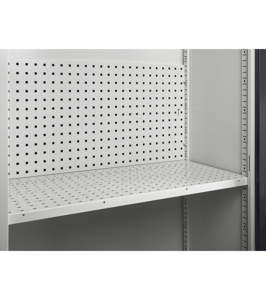 Armadio caricabatterie con griglia areazione, pannelli forati, accessori, L1023 x P555 x H2000 – Blu (RAL 5012) – foto 4