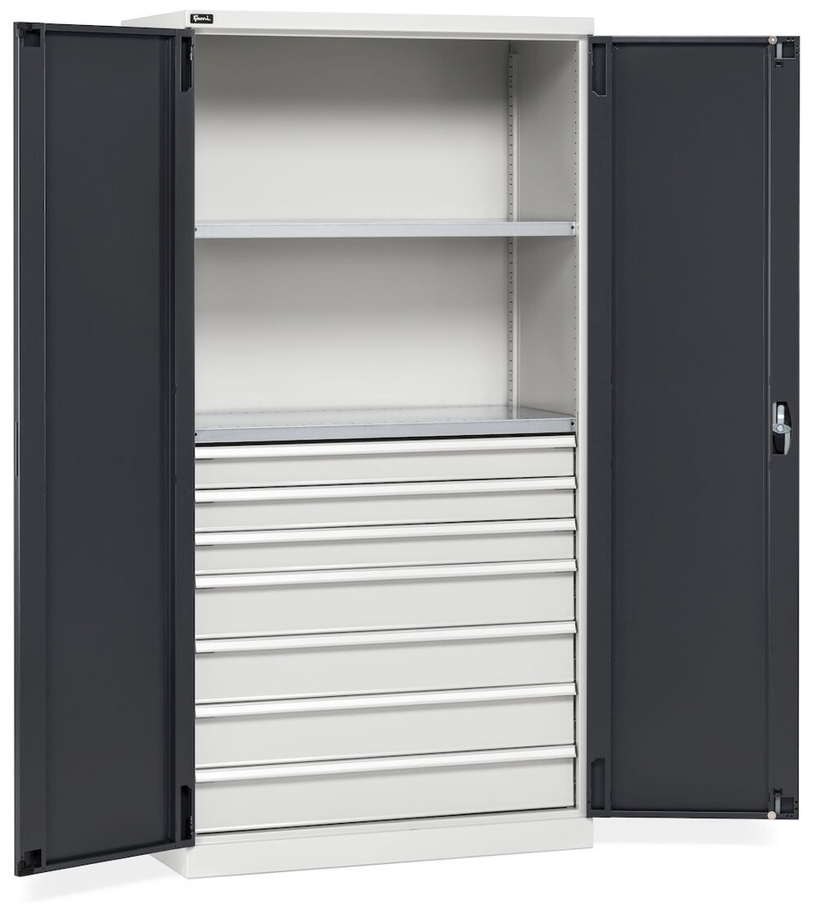 [PERFOM14052] Armadio con porte a battente Perfom – 54×27 EH 7 cassetti – Grigio chiaro + Grigio antracite (RAL 7035+7016)