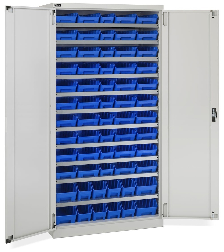 [PERFOM14078] Armadio con porte a battente con 62 contenitori RK Box Air Perfom – H 2000 mm – Grigio chiaro (RAL 7035)