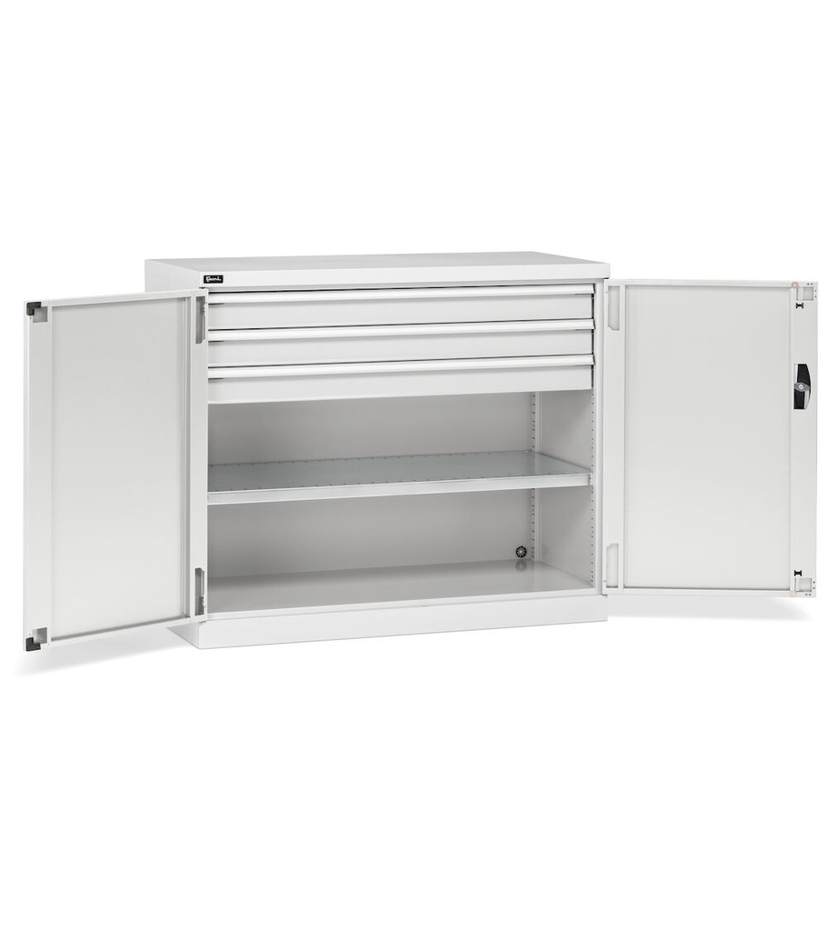 [PERFOM15011] Armadio con porte a battente Perfom – 64×27 EH 3 cassetti – 1193 × 555 × 1000 mm, Grigio chiaro (RAL 7035)