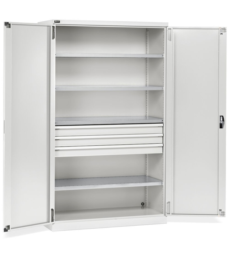 [PERFOM17005] Armadio con porte a battente Perfom – 64×27 EH 3 cassetti – 1193 × 555 × 2000 mm, Grigio chiaro (RAL 7035)