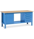 [WORK2006] Banco da lavoro WORK2006 con 1 armadio a cassetti con 4 cassetti e 1 armadio con porta, L 200 cm