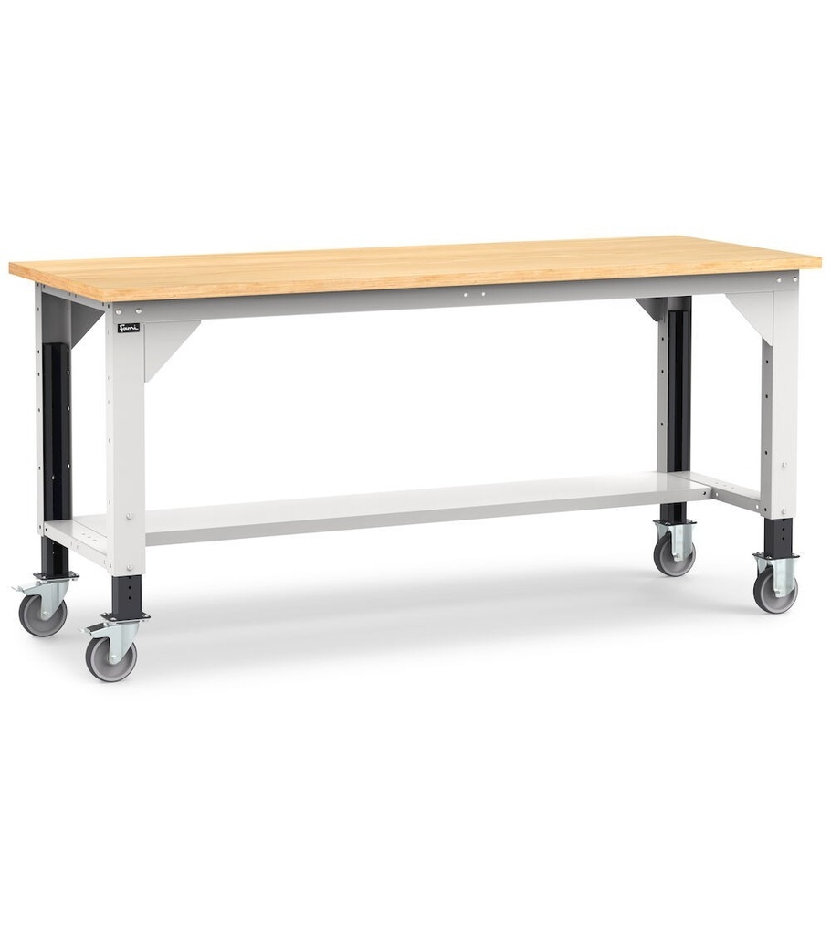 [WORK2056] Banco smontato con ruote con piano in multiplex 30 mm Work Up – 2000 × 750 × 887/1212 mm, Grigio chiaro + Grigio antracite (RAL 7035+7016)