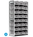 [ST1049] Scaffale porta contenitori, 8 ripiani, 24 contenitori a bocca di lupo mis.4, L1057 x P521 x 2056 mm