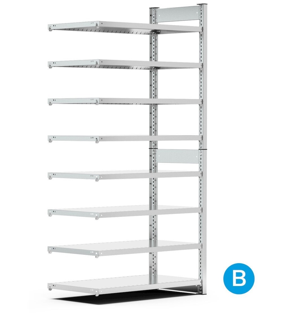 [ST1052] Scaffale aggiuntivo per contenitori a bocca di lupo mis.4, 8 ripiani, L10287 x P521 x 2016 mm