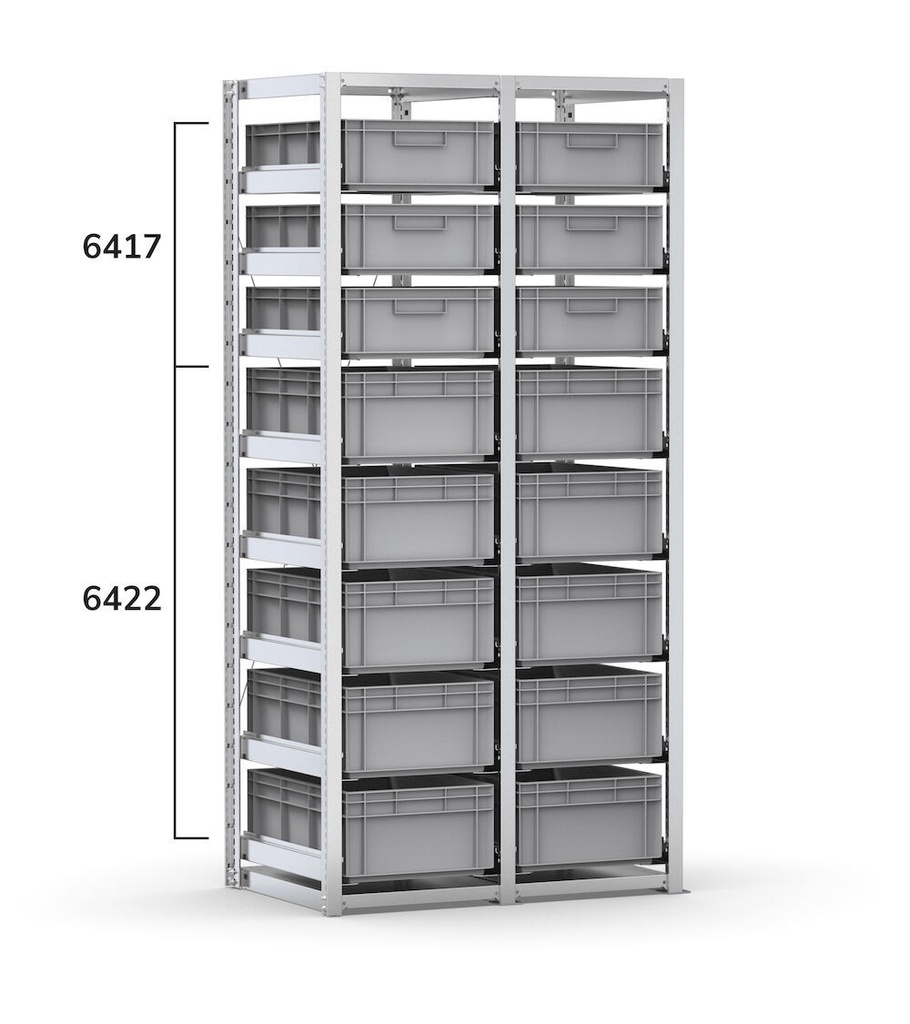 [ST1065] Scaffale con 16 cassette Euro Box 600x400 mm, L1010 x P621 x H2003 mm