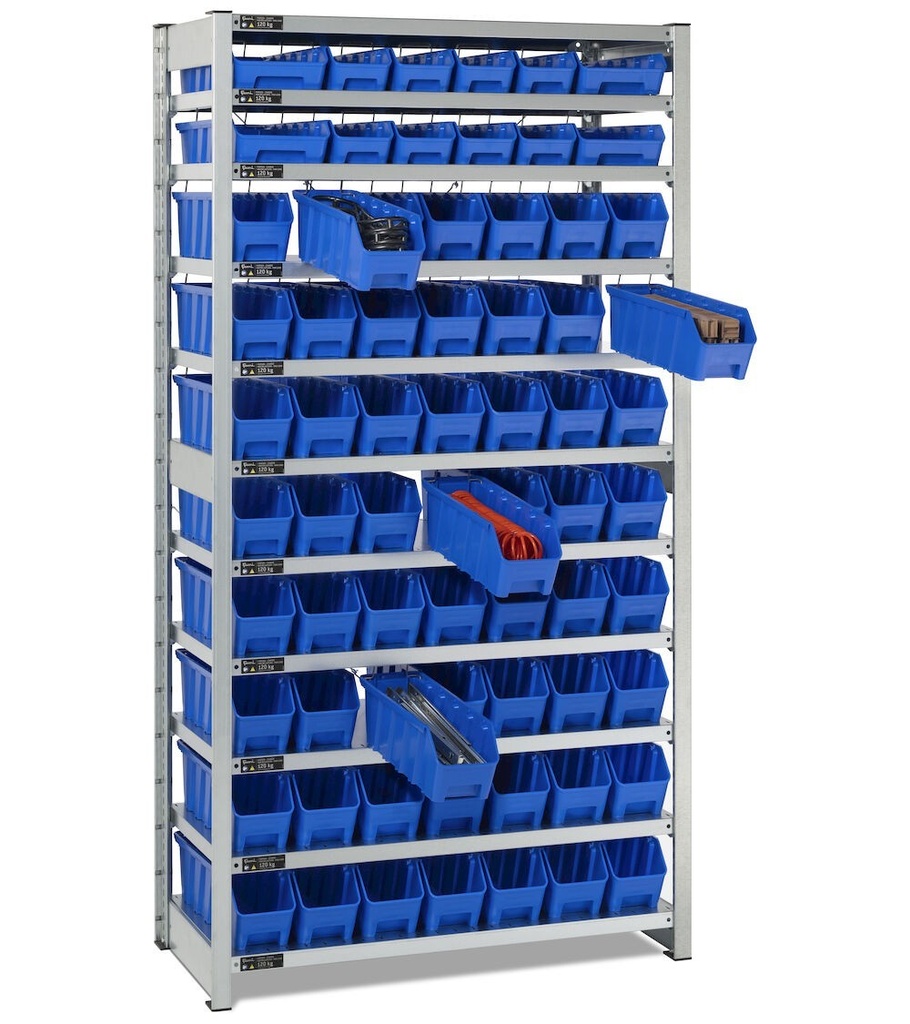 Scaffale con 11 piani e 68 contenitori RK Box Air, L1057 x P521 x H2011 mm – foto 2