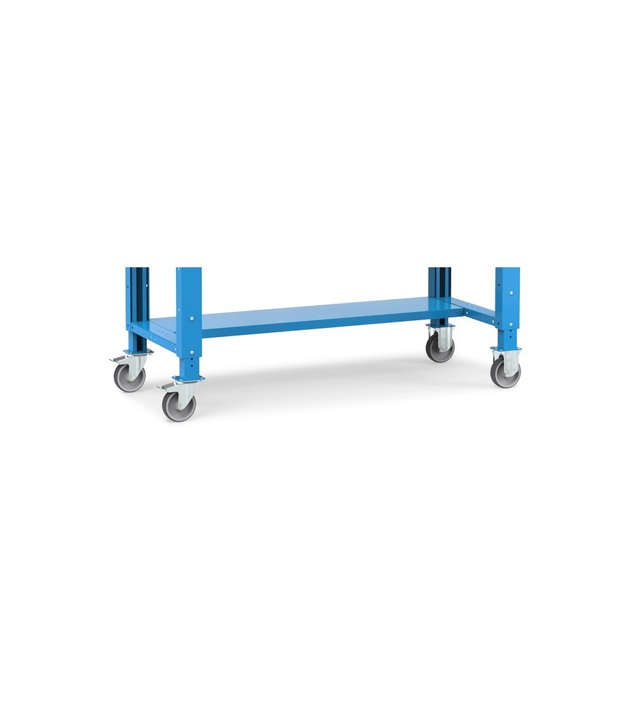 Banco smontato con ruote con piano in multiplex 30 mm Work Up – 1500 × 750 × 887/1212 mm, Blu (RAL 5012) – foto 3