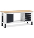 [WORK2005] Banco da lavoro WORK2005 con 1 armadio a cassetti con 4 cassetti e 1 armadio con porta, L 200 cm