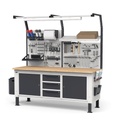 Banco Work Up regolabile con parete porta attrezzi, piano in multiplex 30 mm – 2000 × 750 × 1977/2302 mm – foto 2