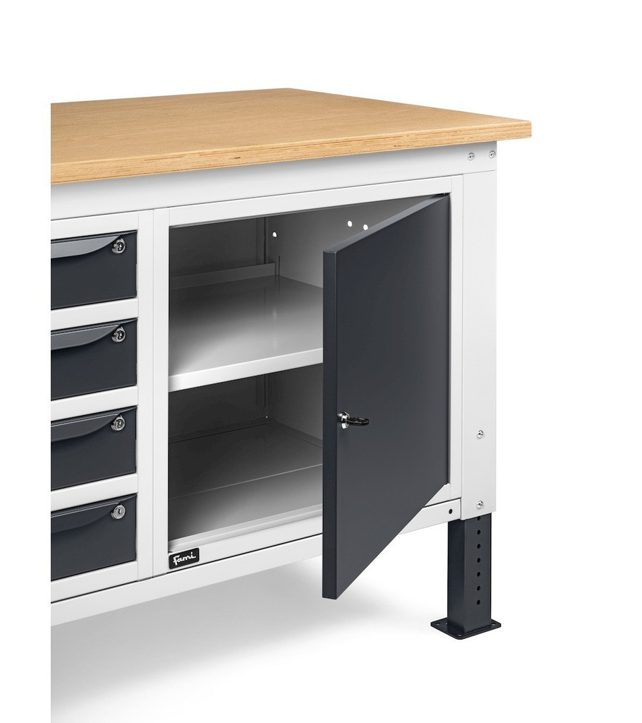 Banco Work Up regolabile con parete porta attrezzi, piano in multiplex 30 mm – 2000 × 750 × 1977/2302 mm – foto 12
