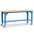 [WORK2057] Banco smontato con ruote con piano in multiplex 30 mm Work Up – 2000 × 750 × 887/1212 mm, Blu (RAL 5012)