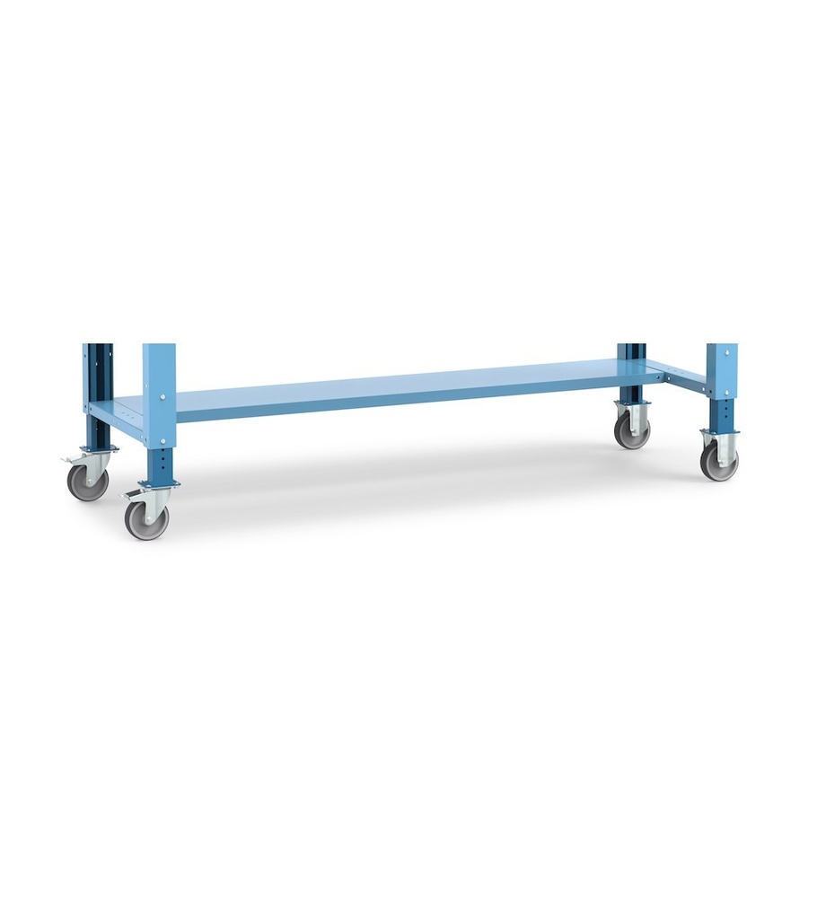 Banco smontato con ruote con piano in multiplex 30 mm Work Up – 2000 × 750 × 887/1212 mm, Blu (RAL 5012) – foto 3