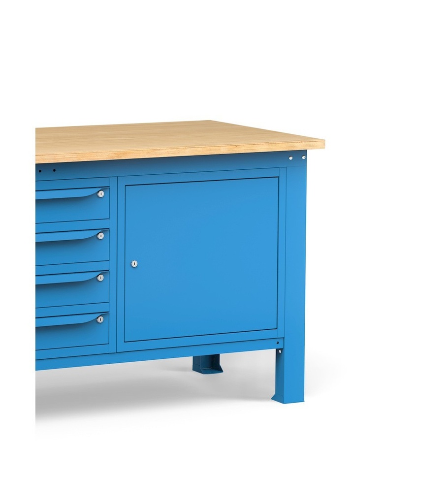 Banco per officina con 4 cassetti e armadio con porta e ripiano, 200 cm, Blu – foto 8